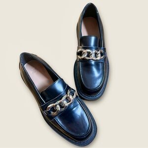 H&M chunky loafers with gold Chain Detail slip on shoes size 37 / 6 black NEW